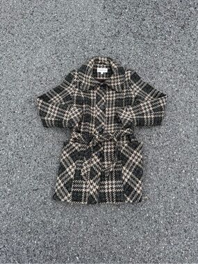Pendleton Trench Coat Single Breasted Tweed Plaid Multicolor Wool Womens Sz 12 P